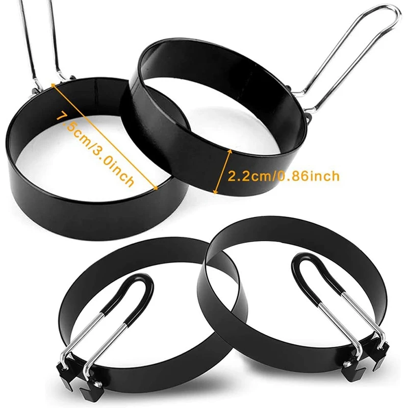 

4 Pcs Egg Ring,Non Stick Mold Wiht Rubber Coating Handle Shaper Round Egg Cooking Mold for Fried Egg,Pancakes,Sandwiches