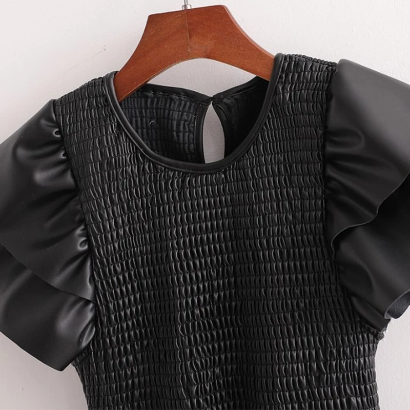 Lautaro Длинное мягкое черное кожаное платье стрейч Элегантные дизайнерские