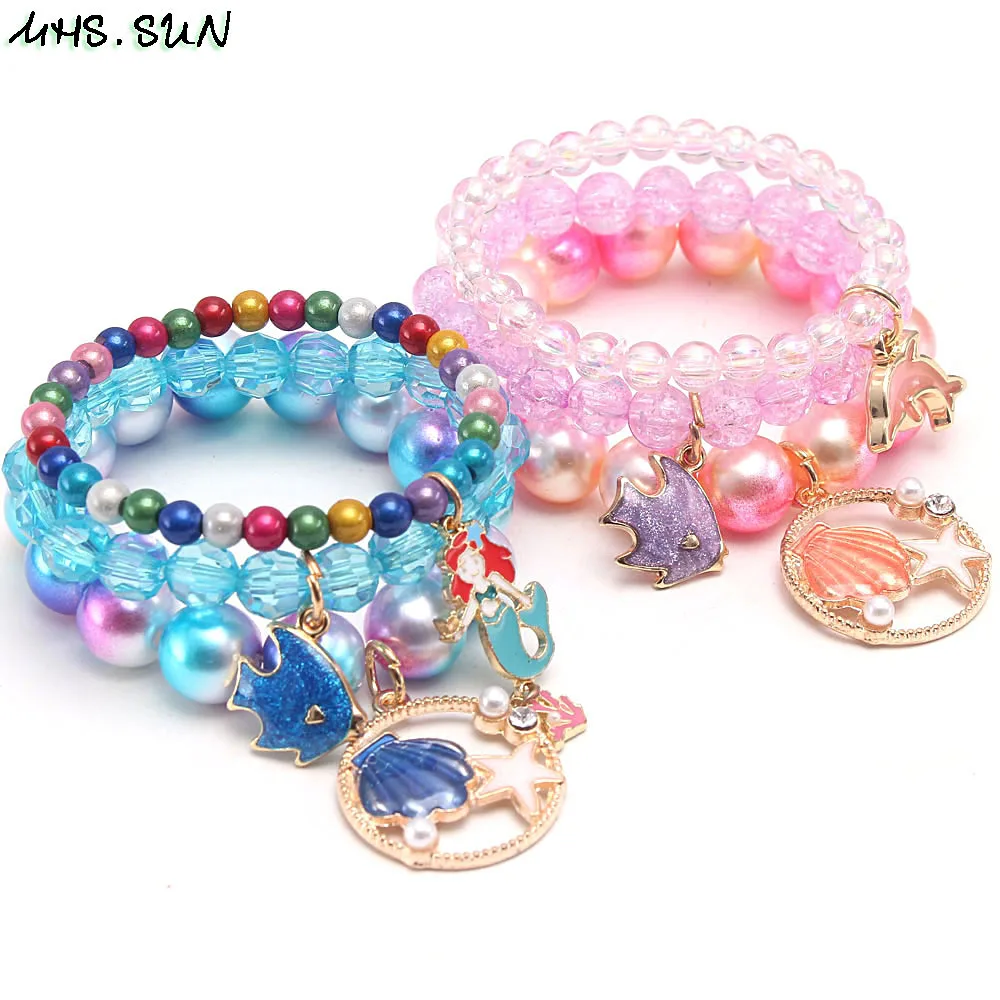 Очаровательные браслеты MHS.SUN с голубыми/розовыми бусинами дельфином/ракушкой