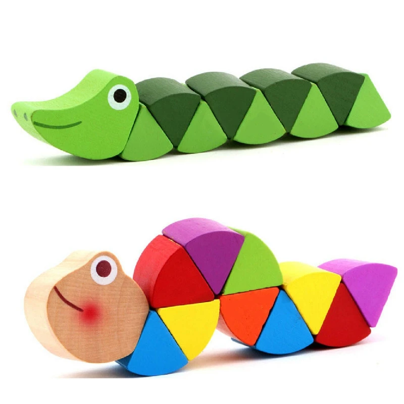 

2PCS Intelligence Develope Color Wooden Baby Toy Transformable Caterpillar Warm Colorful Early Educational DIY Toy