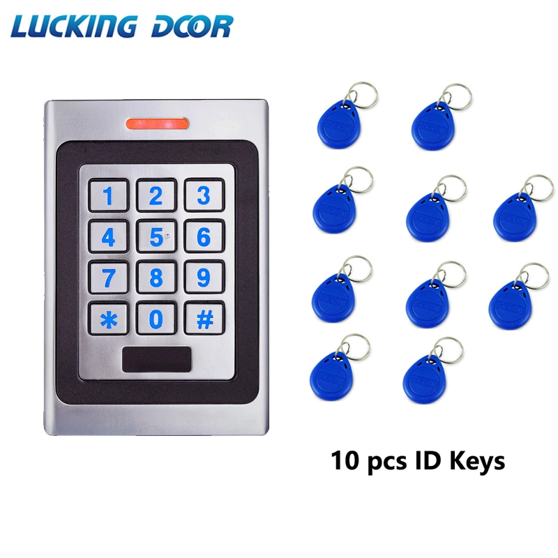 AC and 10 blue key RFID Клавиатура система контроля доступа Комплект Дверной замок 125 кГц EM карта IP67 водонепроницаемый металлический чехол для безопасности входная дверь считыватель автономный - Цвет: AC and 10 blue key