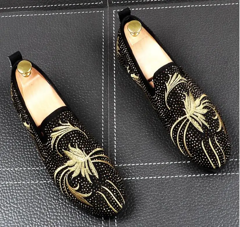 Новые роскошные мужские украшенные вышивкой модная повседневная обувь синего