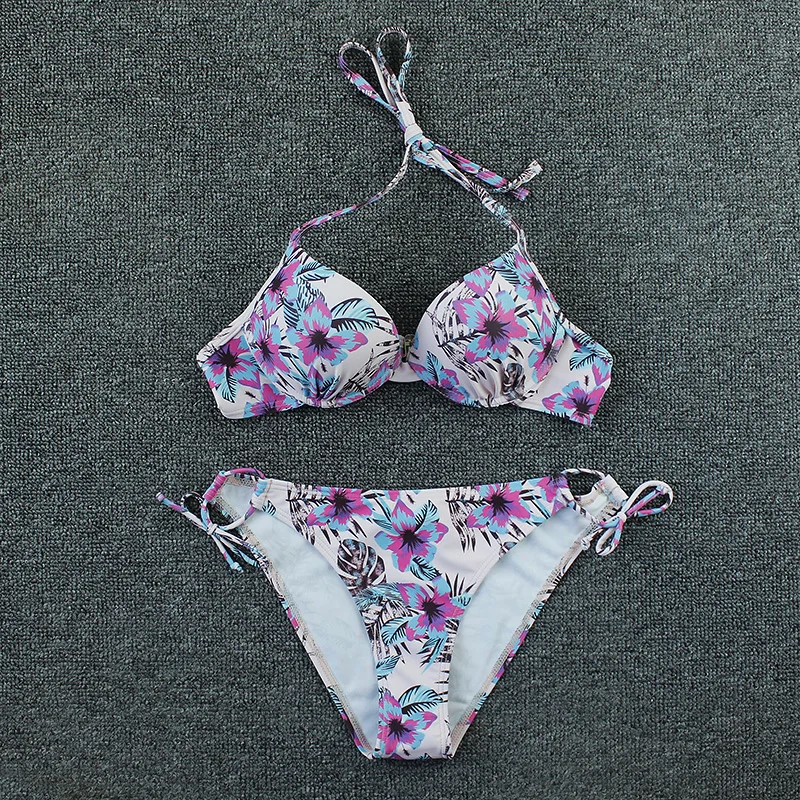 

Women's Swimsuit Floral Print Underwire Bathing Suits Beach Wear Swimwear Two Pieces Push Up Top Sexy Bikini