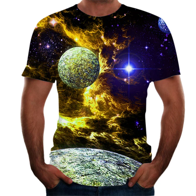 

Summer Men's 3D Printing T-shirt Lightning Scenery Printing T-shirt Men's T-shirt Summer Black T-shirt Round Neck Beach T-shirt