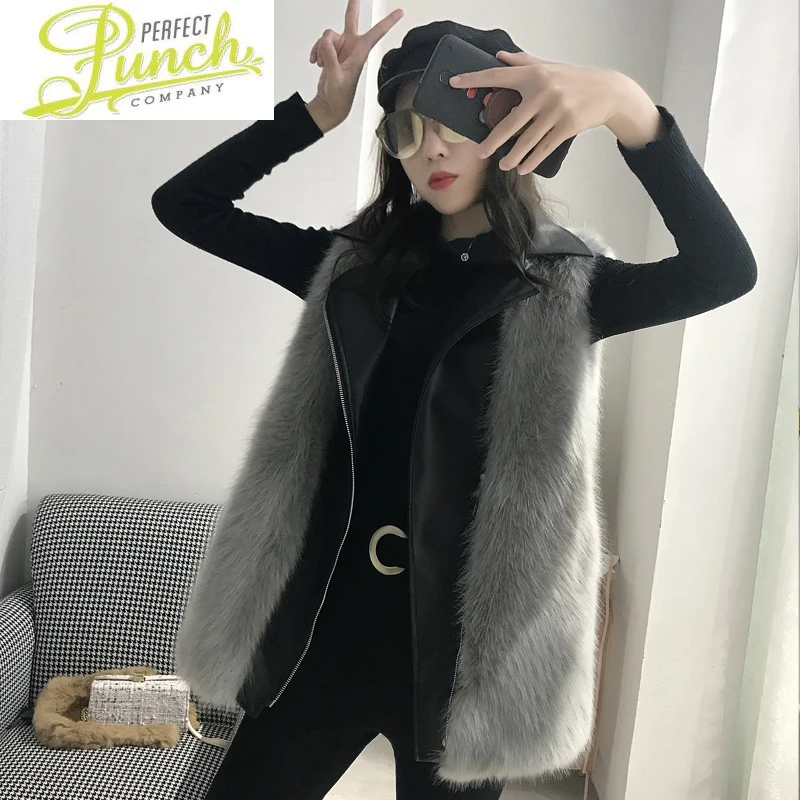 Korean Women's Winter Leather Coat Vest Autumn Faux Fox Fur Collar Coats and Jackets Female Vests Winterjas Dames WPY1733