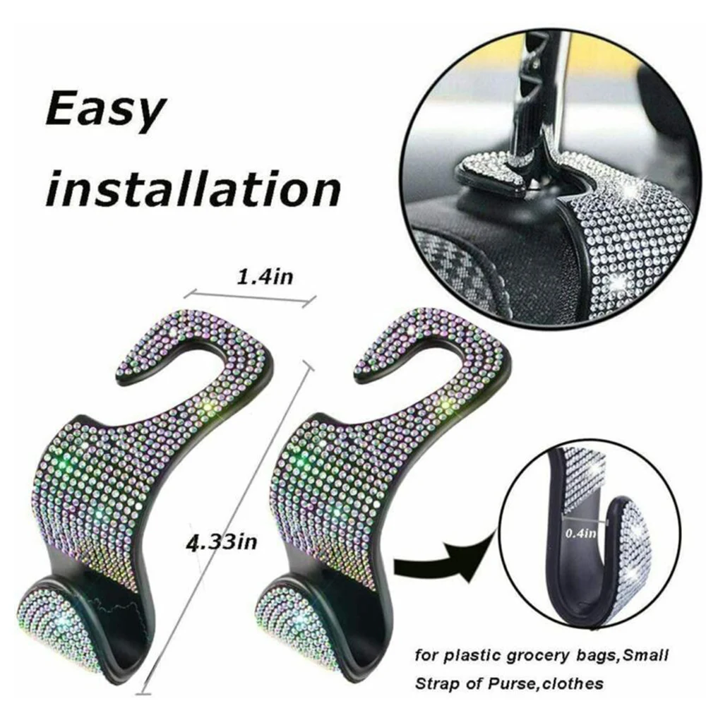 

Cloth Car Seat Hook Colorful Crystal Hanger Headrest Holder Purse Rhinestones Universal Bling