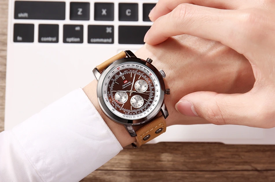 Airplane Sports Military Blue Dial Pilot Calendar Men Wristwatch Chronograph Fashion Casual Brand Army Brown Leather Watches
