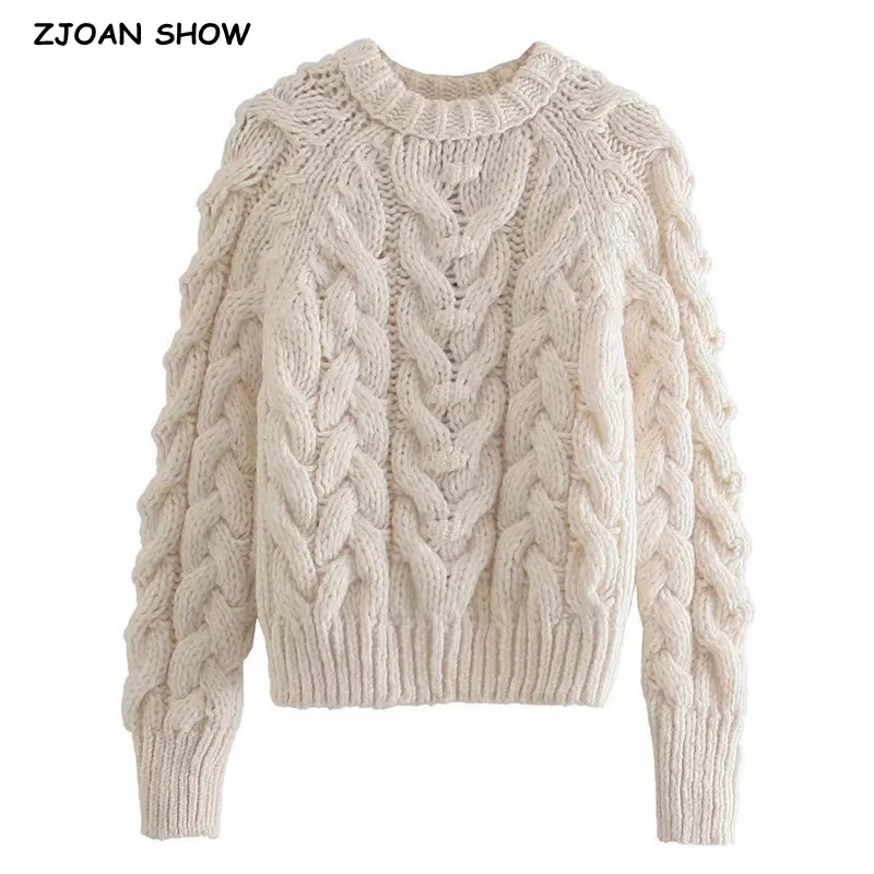 

2021 Winter CHIC Women White Knik Twist Knitted Pullovers Cropped Sweater O neck Long Sleeve Jumper Base Knitwear Female