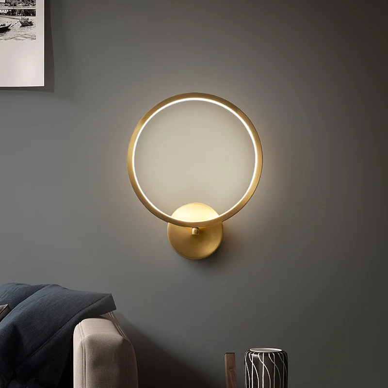 

Lampara LED de pared redonda dorada para dormitorio, mesita de noche, decoracion de bano, luz de fondo, accesorios iluminacion