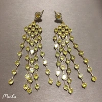 bilincolor fashion yellow zircon long tassel drop earring for women
