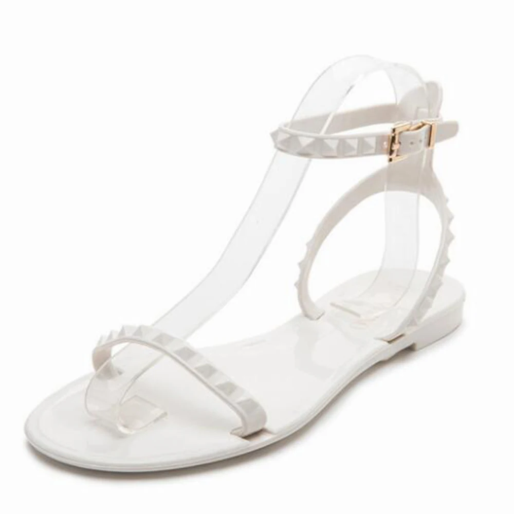Сандалии женские из прозрачного пластика с заклепками открытым носком в