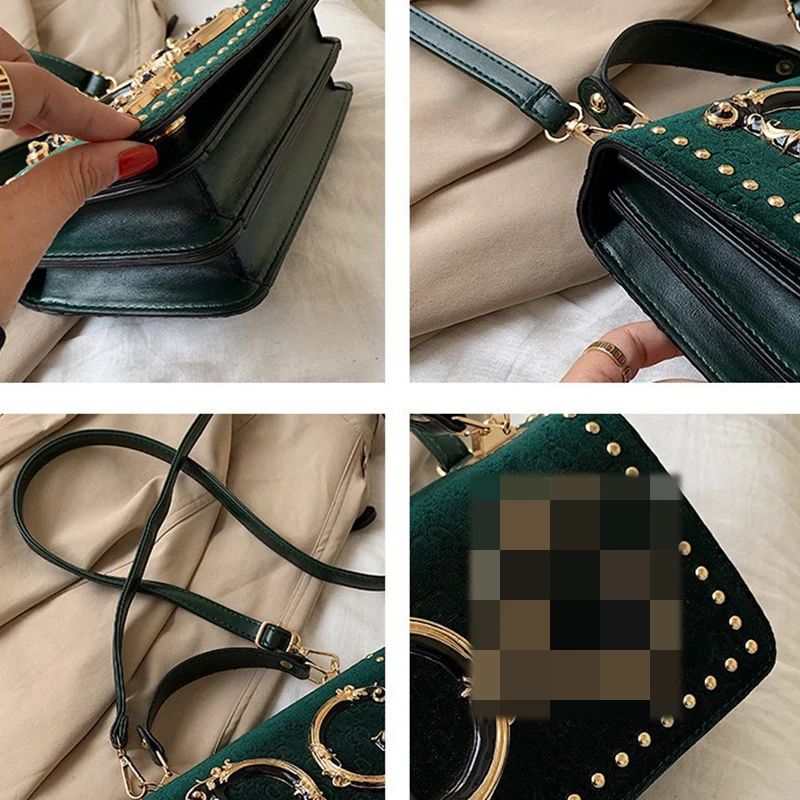 

Bag Genuine Shoulder Portable Small Square Bags Female 2021 New Fashion Ladies Messenger Bags Woman Handbag Rivet Crossbody Bag