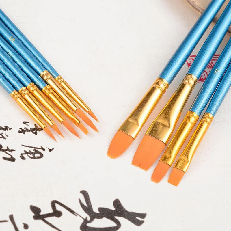 

10Pcs Artist Paint Brush Set High Quality Nylon Hair Wood Black Handle Watercolor Acrylic Oil Brush Painting Art Supplies