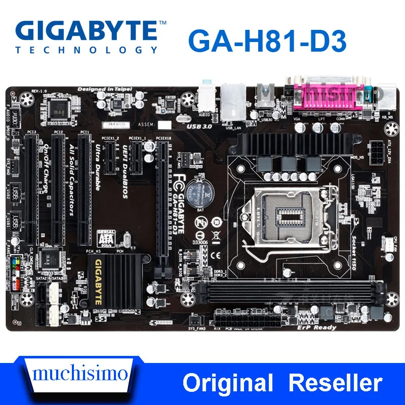 

Original Motherboard Gigabyte GA-H81-D3 LGA 1150 DDR3 H81-D3 for I3 I5 I7 16GB USB3.0 H81 Desktop Mainboard Refurbished
