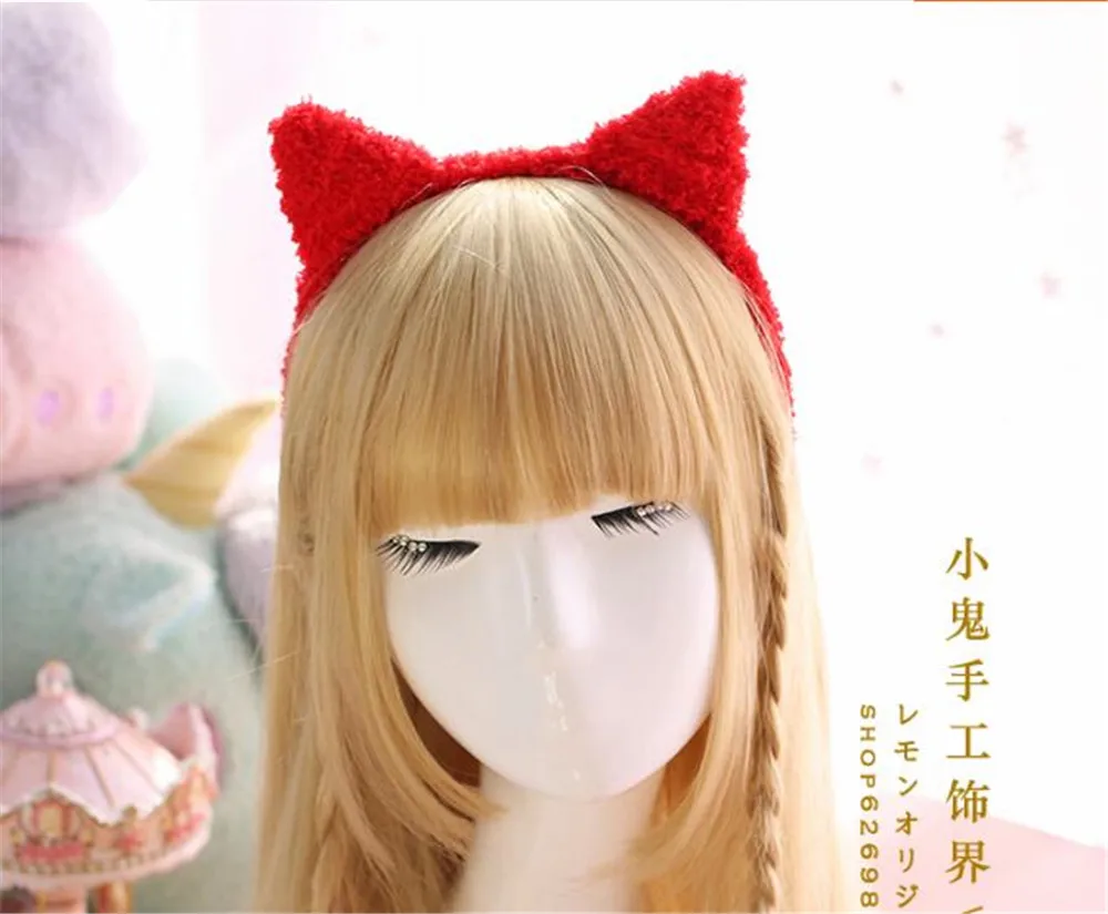 Женская пушистая повязка на голову с бантом и кошачьими ушками|Аксессуары для