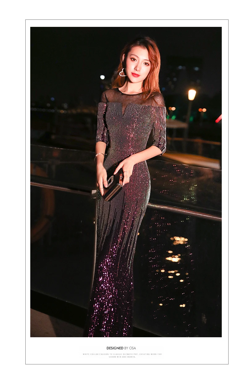 Wei yin AE0296 Robe De Soiree Новое сексуальное платье с О-образным вырезом и короткими рукавами, расшитое блестками длинное вечернее платье, элегантное платье Abendkleider