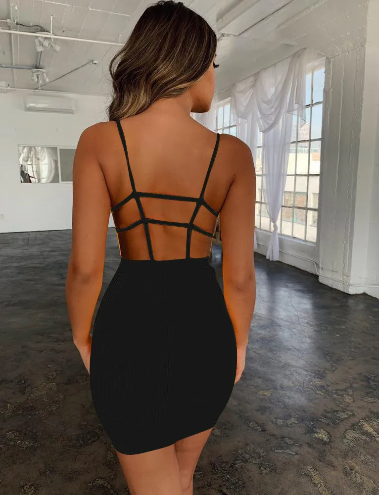 

Summer Sexy Bandage Hollow Out Dress Women Fashion Sleeveless Backless Bodycon Party Club Dress Mini Wrap Dress