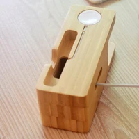 Bamboo Wood Phone Charger Dock Holder Desk Stand for iPhone Apples Watch 38 42mm
