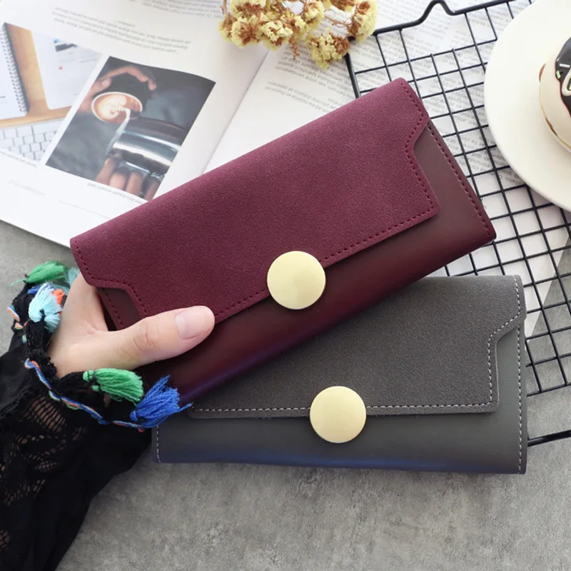 

Women's Matte Leather Solid Color Long Wallet Female Fashion High Quality Hasp Card Holder Zipper Coin Purses Clutch Money Clip