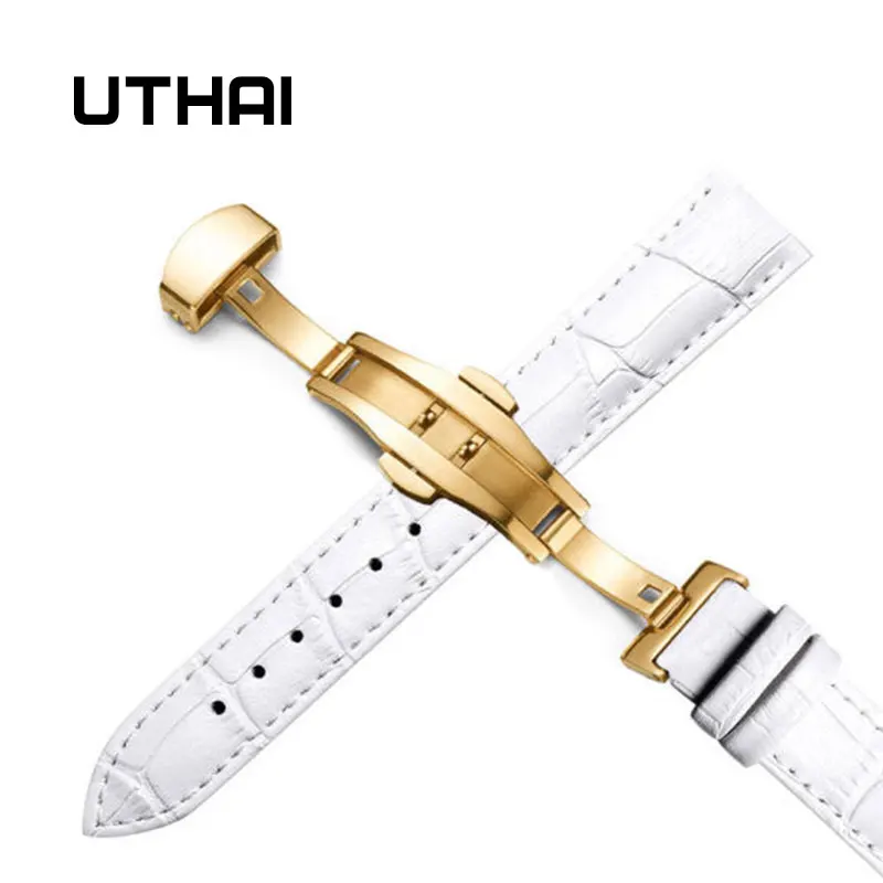 UTHAI Z09 плюс Натуральная кожа Ремешки для наручных часов 12-24 мм Универсальные часы Бабочка Пряжка группа сталь Пряжка ремешок наручный ремень браслет