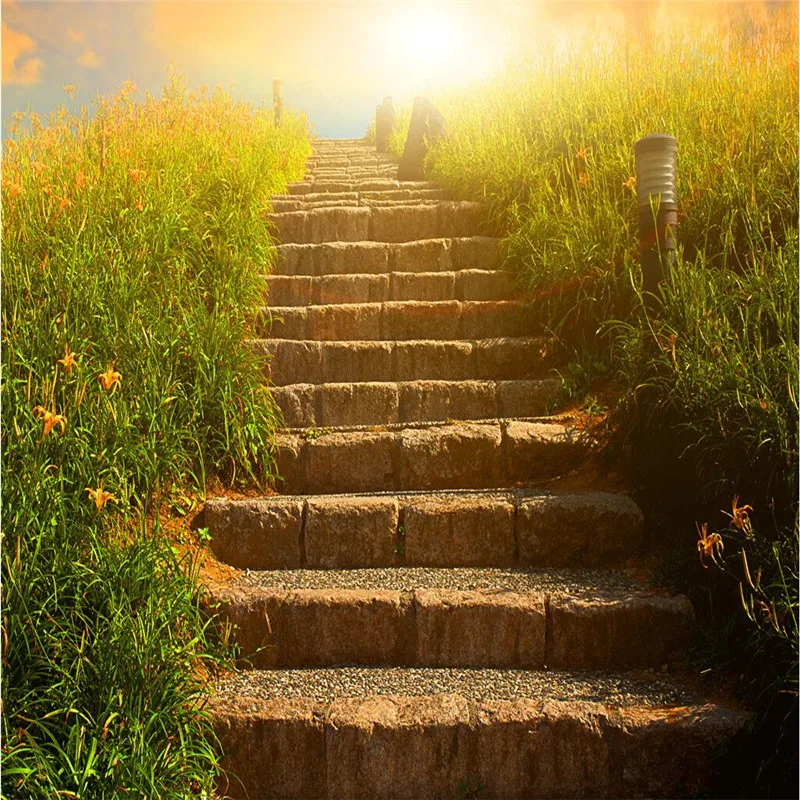 Пользовательские 3D обои для пола Ретро каменные шаги солнце ванная комната ПВХ