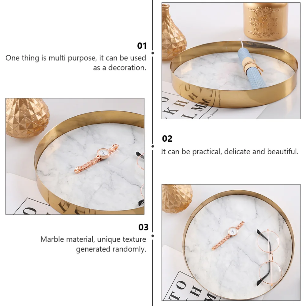 

1PC Marble Round Tray Gilded Frame Cosmetic Storage Tray Desktop Storage Tray