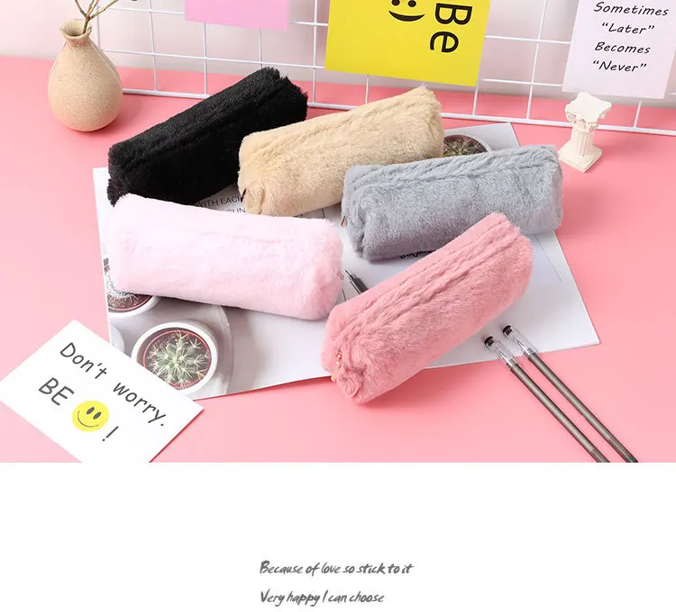 

Colorful Plush cute Pencil Case School Bag Stationery Pencilcase Kawaii Girls School Supplies Tools storage holder pouch