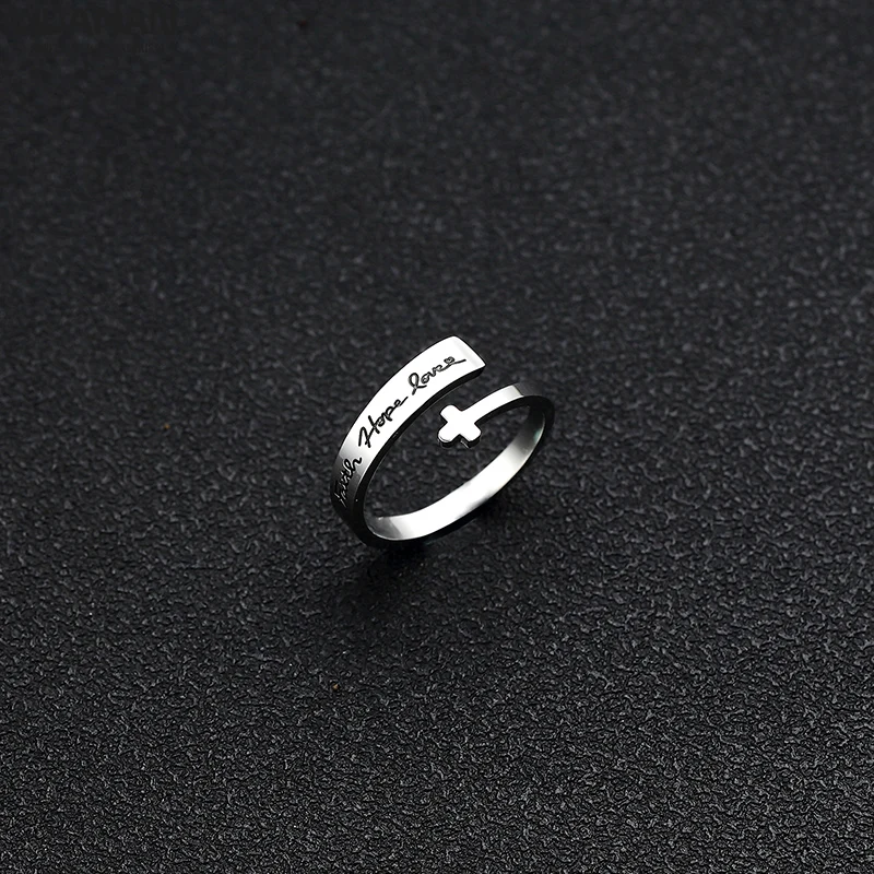 

Faith Hope Love Chic Style Stainless Steel Cross Rings for Women Men Jewellry Adjustable Ring Inspiration Biblical Jewelry Gift