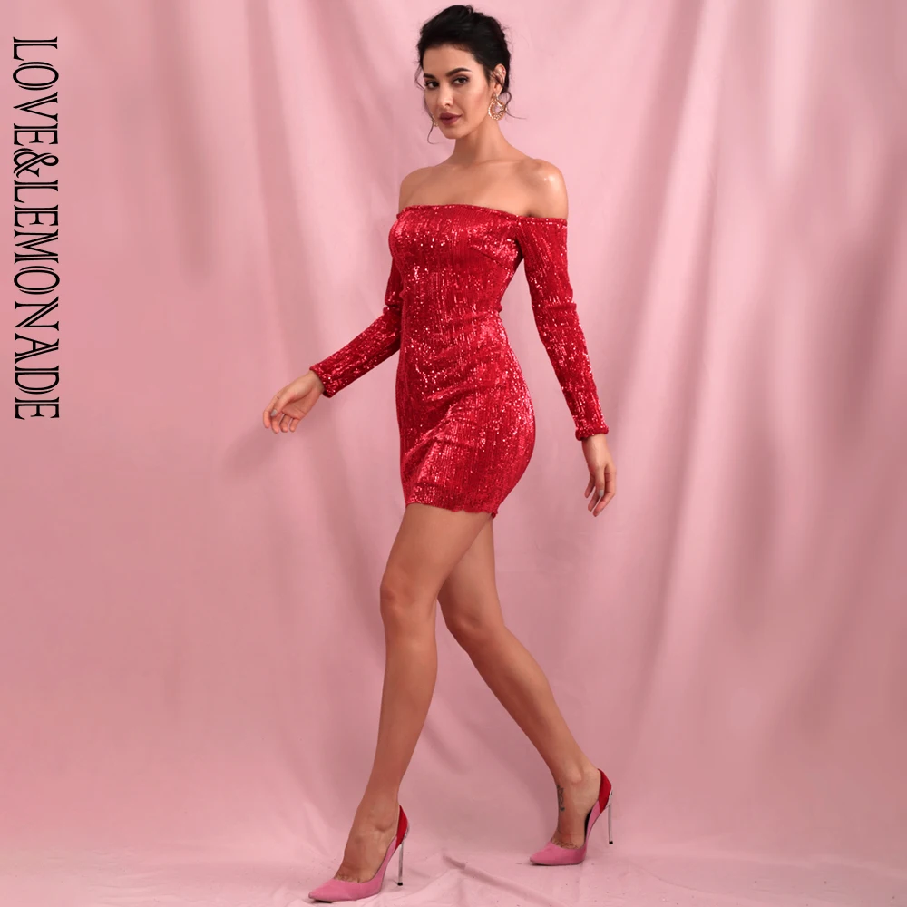 Love& Lemonade красное эластичное облегающее платье с воротником и блестками LM0608