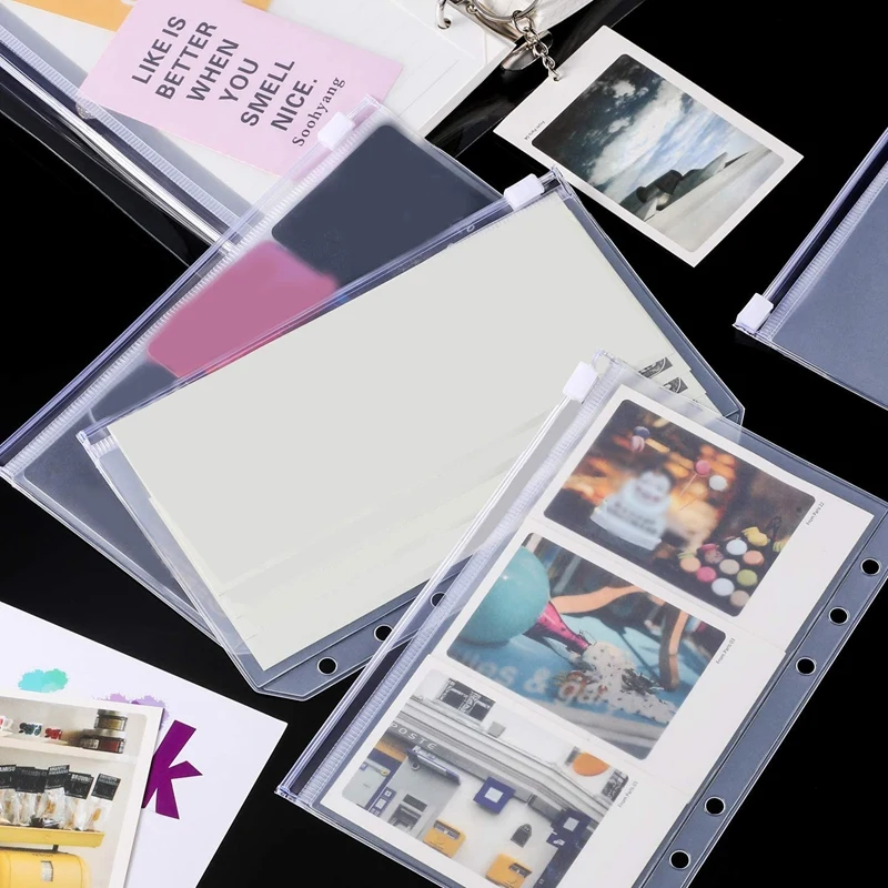 

20Pcs 6 Holes A6 Size Binder Pockets PVC Binder Zipper Folders,Notebook Binder Loose Leaf Bags Document Filing Bags