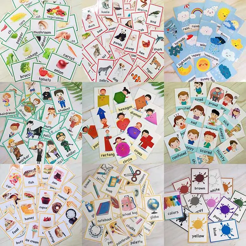 Карманные Обучающие карточки для детей с изображением овощей животных погоды