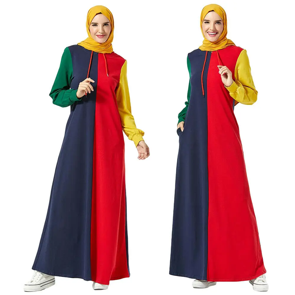 Модное женское длинное платье футболка макси с капюшоном Арабская абайя кафтан