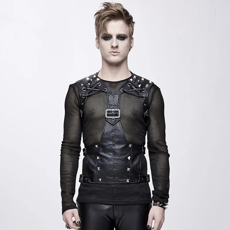 

Devil Fashion Mens Vest Punk Rock Tops Accessory Mens Clothing PU Leather Black Top Rivets Fashion Style