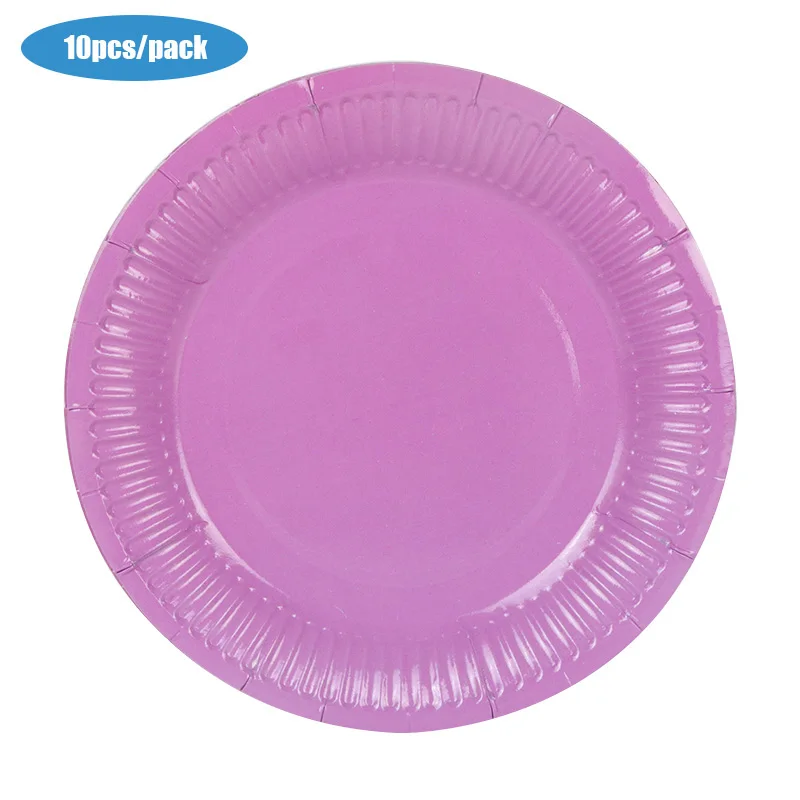 Light Purple 10 шт./упак. 7 дюймов Розовый и красный цвет, голубое платье в горошек и с Бумага пластина для с днем рождения, фестиваль сплошной Цвет одноразовые тарелки вечерние Декор поставки - Цвет: Light Purple