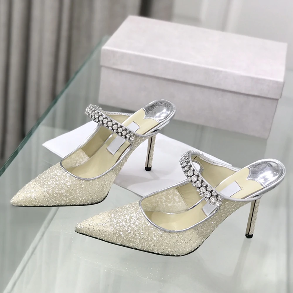 

Ladies catwalk shoes summer stiletto heels pointed sequin sandals professional elegant women's shoes luxury shoes women