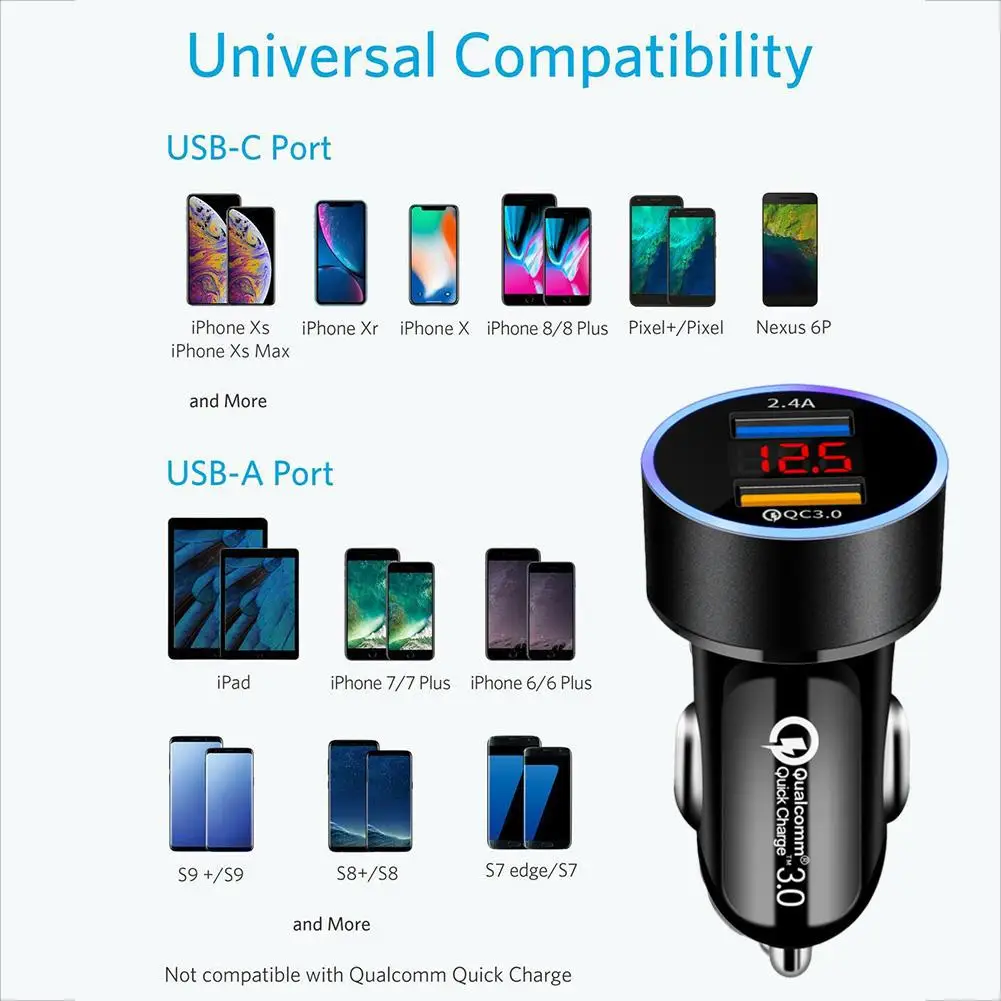 Зарядное устройство с цифровым дисплеем двойной USB зарядное для телефона 3 0 12 В