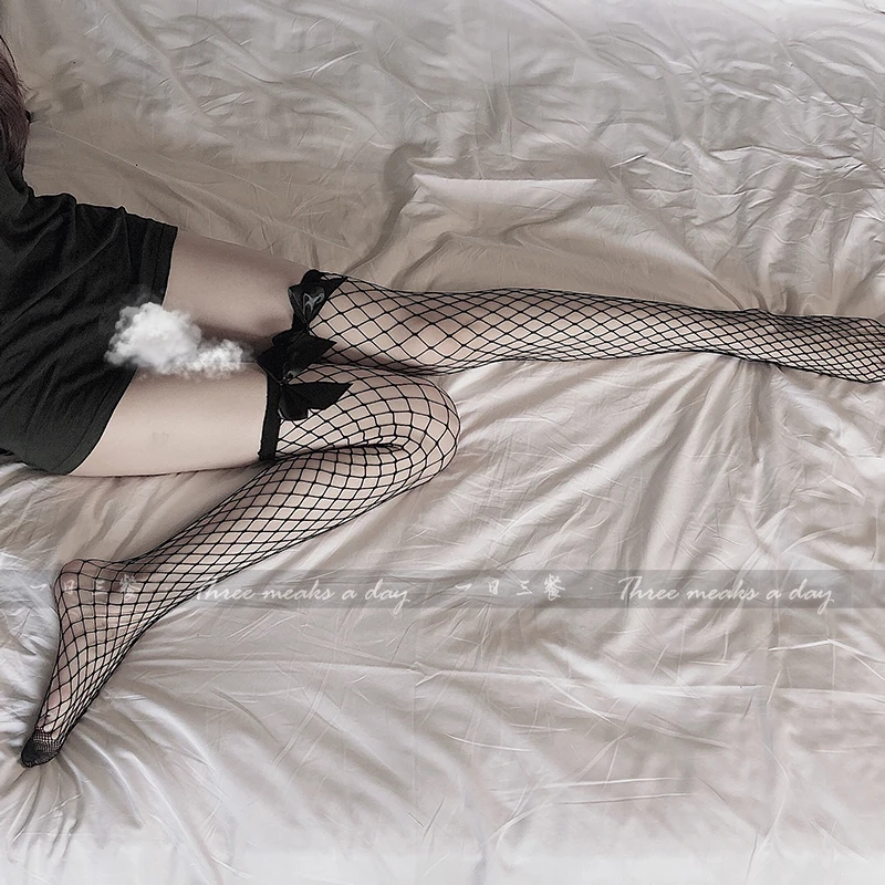 Для женщин сексуальные женские ажурные чулки черного цвета с бантом верхняя