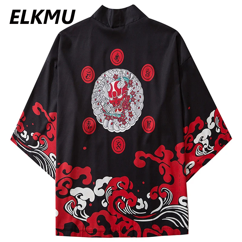 ELKMU японское кимоно кардиган куртка для мужчин хип-хоп Harajuku Ukiyoe куртки с принтом