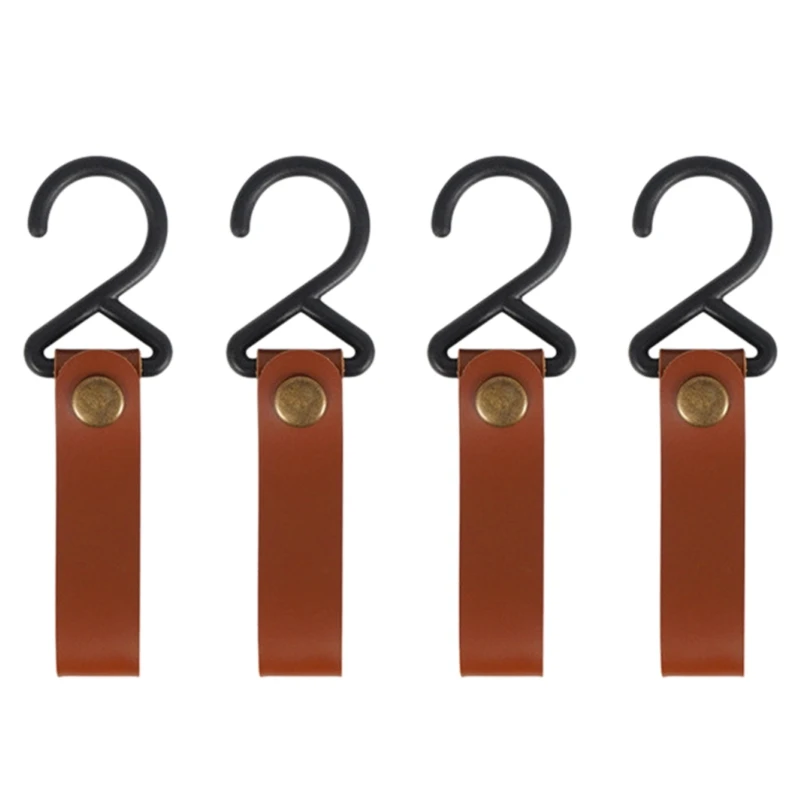 

4Pcs Outdoor PU Leather Hooks Camping Tripod Clothes Storage Hiking Hanger Clothes Hook for Camp Supplies Durable