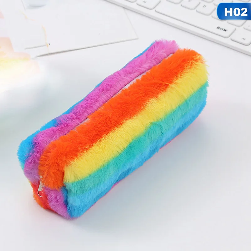 

1Pcs Kawaii Pencil Case Rainbow Colored Plush School Pencil Box Pencil Case Pencil Bag School Supplies Stationery
