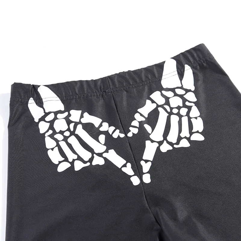 Halloween Two Piece Set Womens Gothic Clothes Outfits Sleeveless Cropped Tops+ High Waist Shorts Crossbones Printed Clothes Set