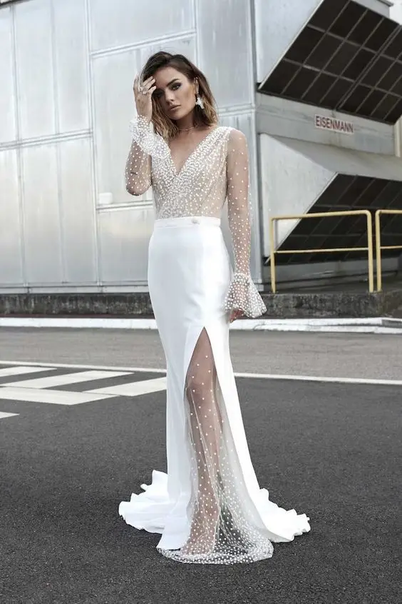 

2021 summer and autumn new dress sexy V-neck perspective dress dress