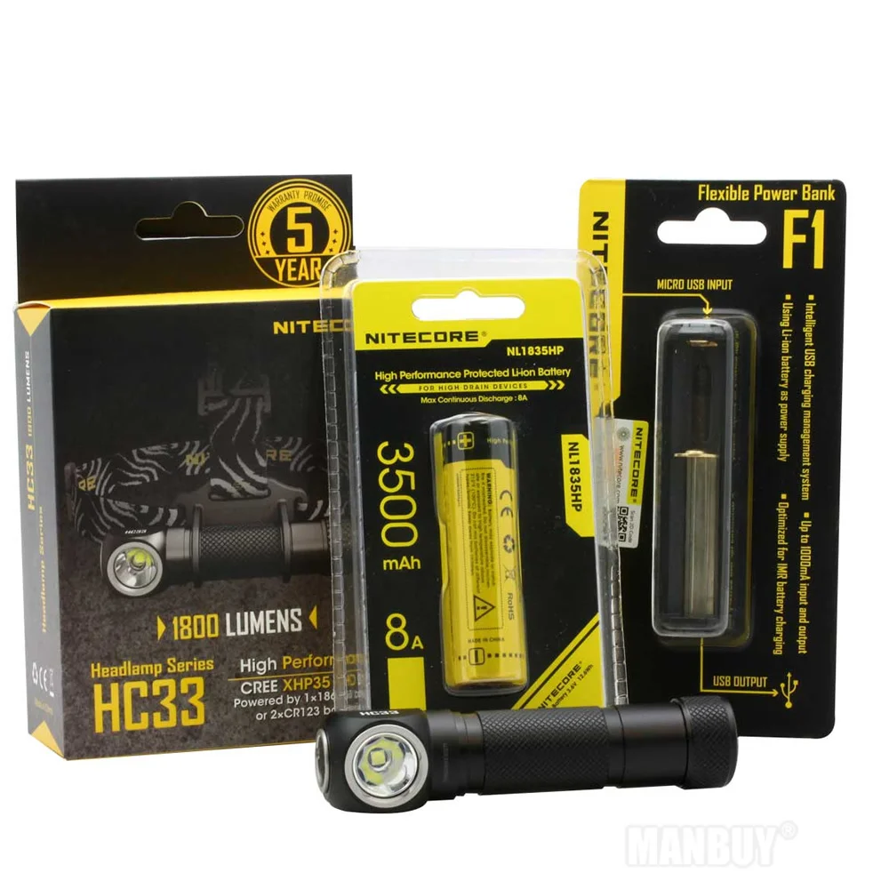 Налобный фонарь NITECORE HC33 + F1 зарядное устройство 18650 аккумулятор