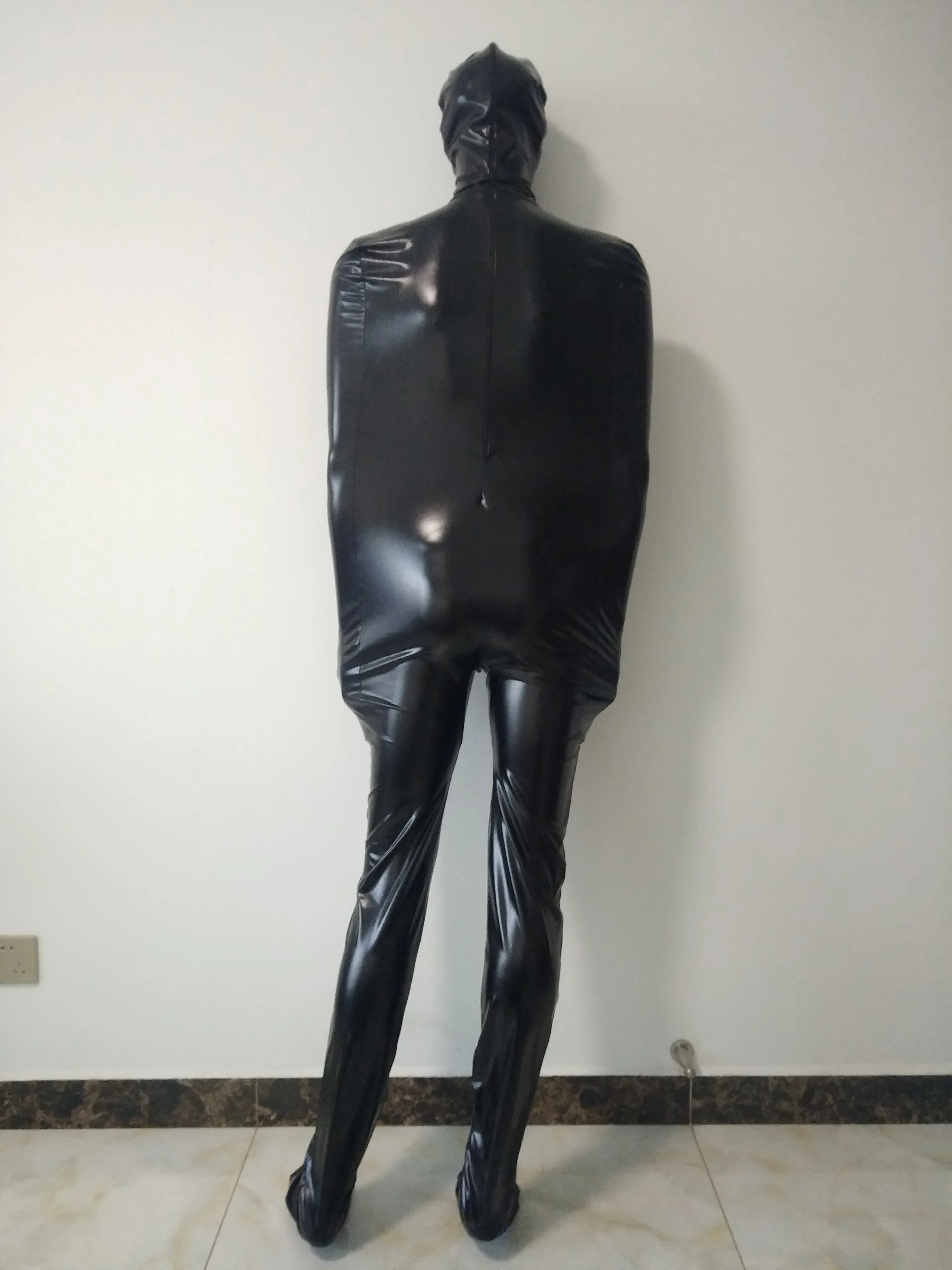 Черный Блестящий Комбинезон zentai catsuit унисекс из блестящего металлического