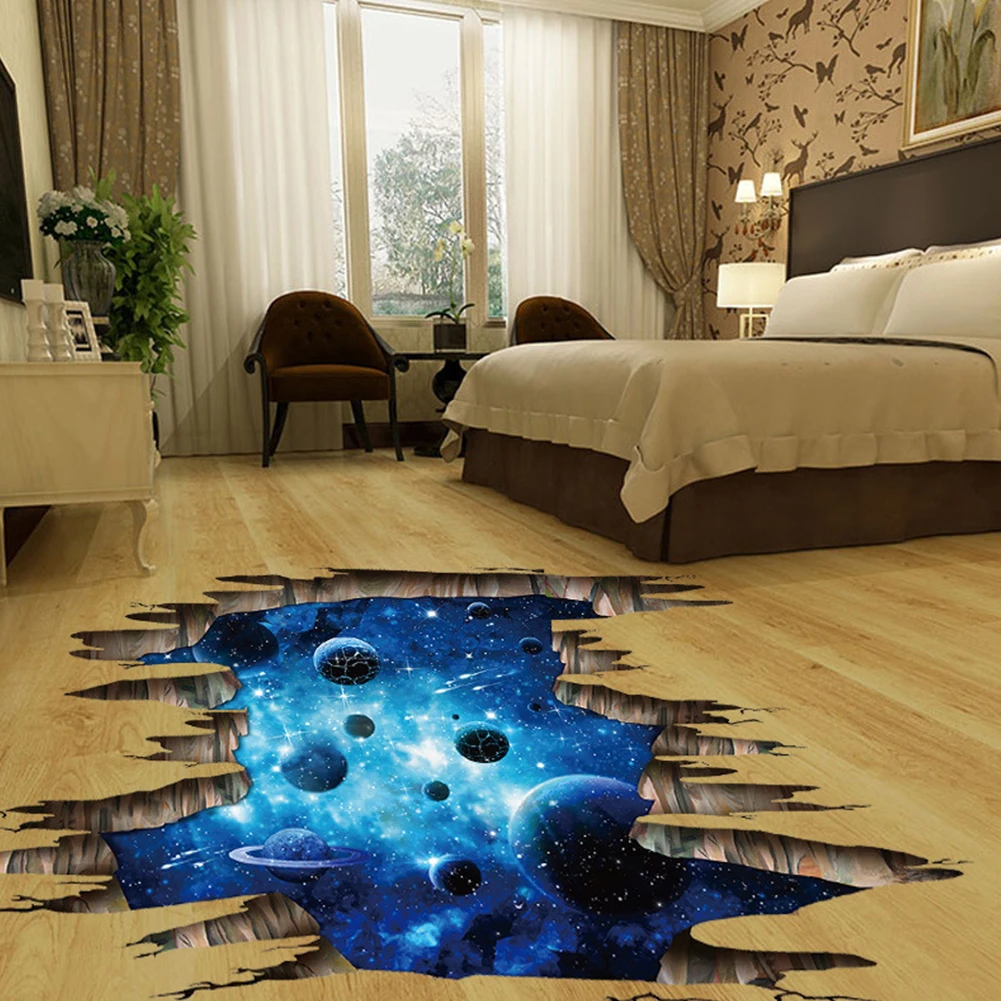 Креативные 3D темно-синие наклейки на пол Galaxy Planet украшения для гостиной стену