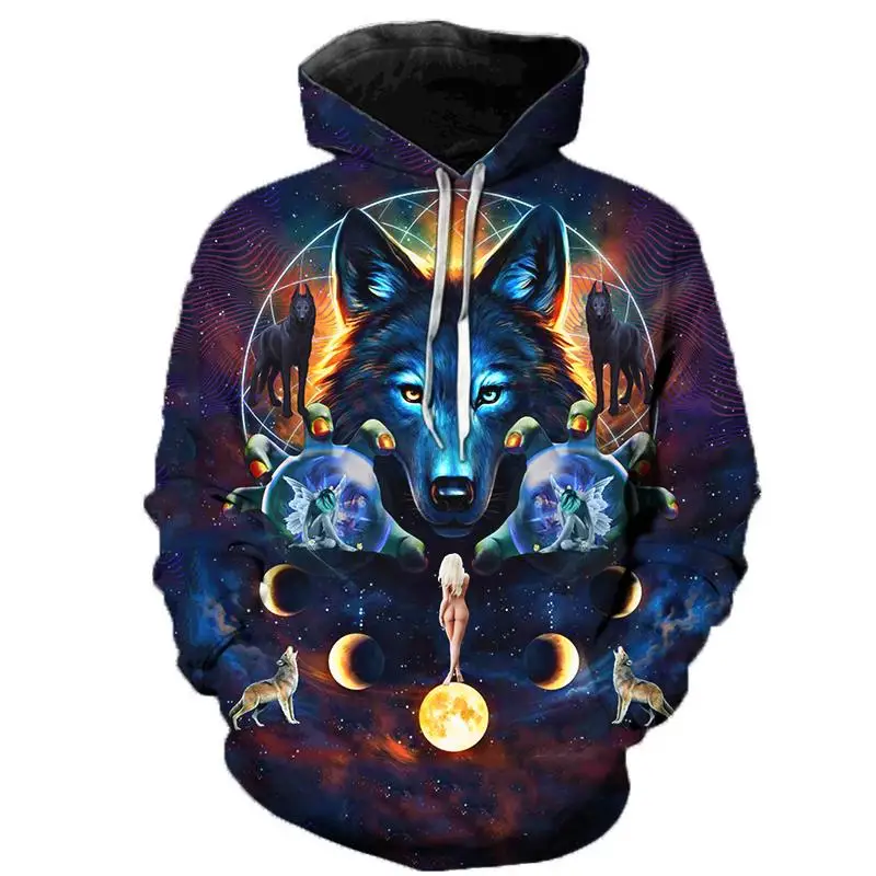 

New 3D printed wolf hoodie men's hooded animal wolf printed hoodie sweatshirt track suit jacket for men and women interesting ho