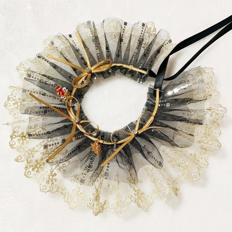 Кружевной слюнявчик ручной работы для щенков украшение с бантом жемчуг