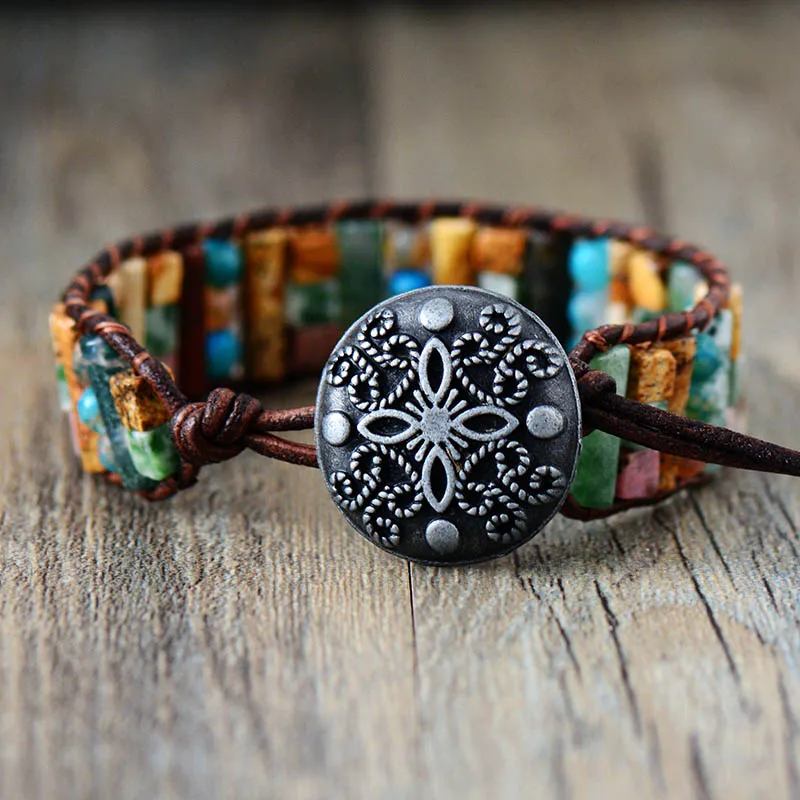 Женский кожаный Браслет манжета в форме трубки из натуральных камней с