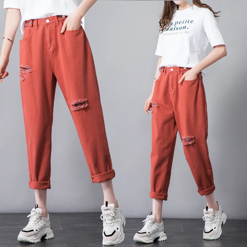 Женские повседневные брюки до щиколотки свободные джинсовые шаровары