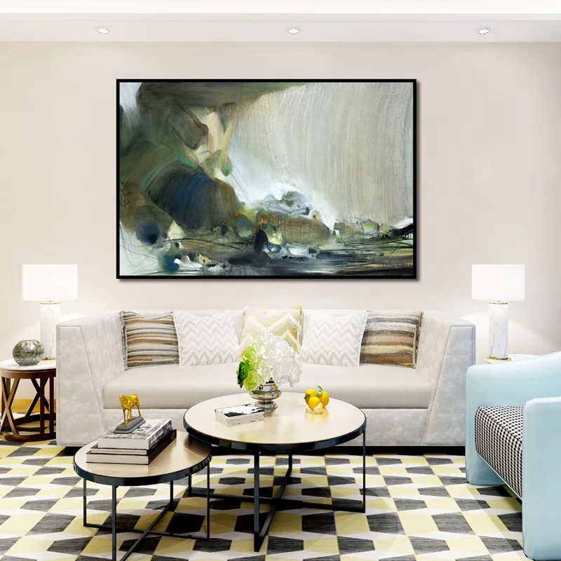 Декоративные картины подвесные серого темно зеленого цветов для гостиной